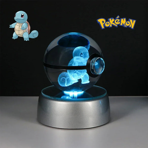 Pokéball Carapuce en cristal K9 gravé au laser, socle LED