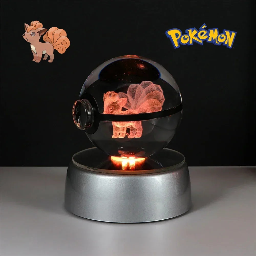 Vulpix Poké Ball in laser-engraved K9 crystal on a LED base