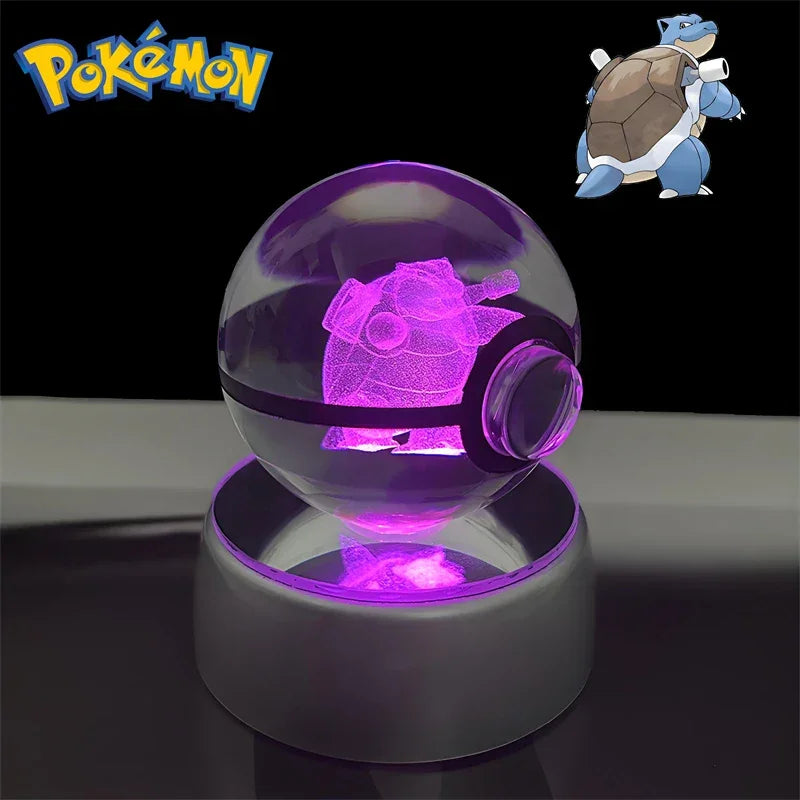 Blastoise Poké Ball in laser-engraved K9 crystal on a LED base