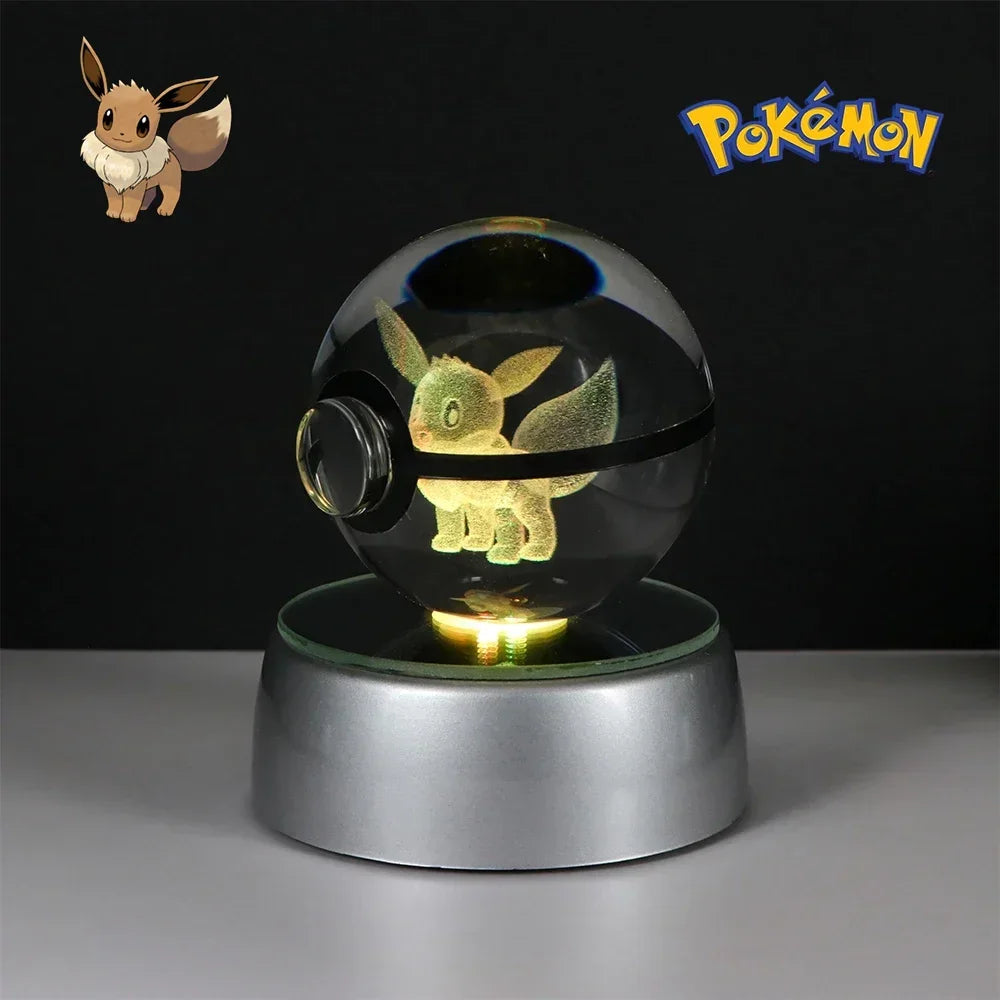 Eevee Poké Ball in laser-engraved K9 crystal on a LED base