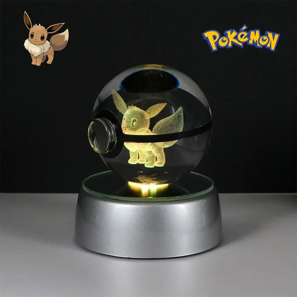Pokéball Évoli en cristal K9 gravé au laser, socle LED